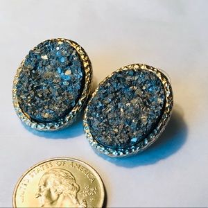 Black druzy oval earrings